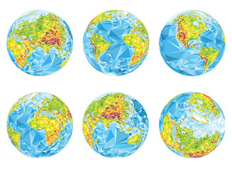 Earth vector geographical globes in different positions