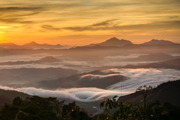 Beautiful golden sunrise over the valley