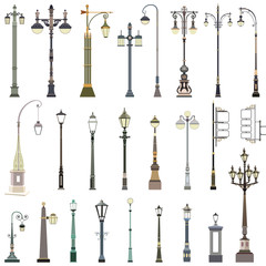 street lamps detailed vector illustrations collection