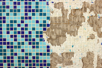 Little ceramic mosaic tiles with one half damaged missing