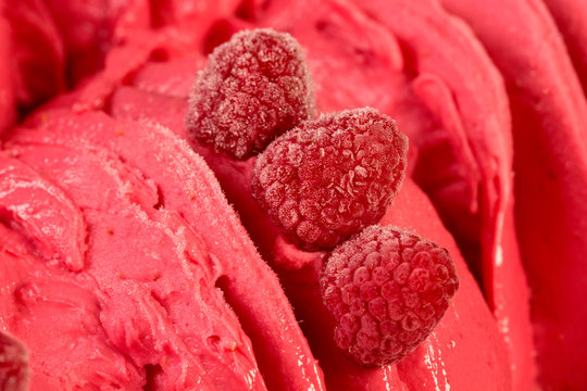 Watermelon Cherry Flavoured Sorbet Texture With Raspberries.