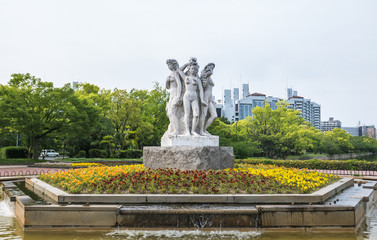 Fototapeta na wymiar Statue of the Fountain in front of Hiroshima castle