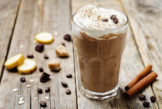 Coffee Chocolate Banana Smoothie With Coconut Whipped Cream