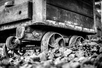 Old coal waggon black and white