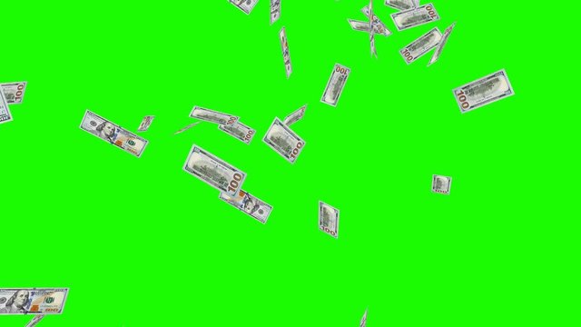 New One Hundred Dollar Bills Falling / Raining Down on Green Screen / Chroma Key