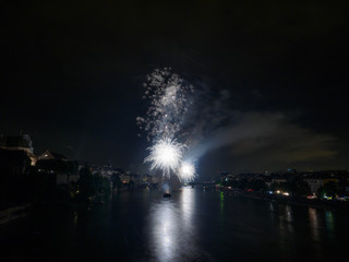 Fototapeta na wymiar August Nationalday Basel Switzerland Fireworks Wettsteinbridge 2016