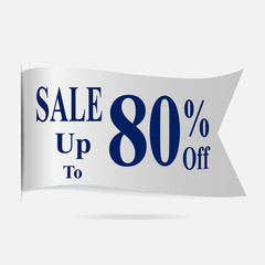 Sale price up to 80 % label, silver ribbon badge