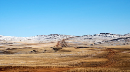 blue sky over the vast steppes, Olkhon island, Baikal. Used toning of the photo