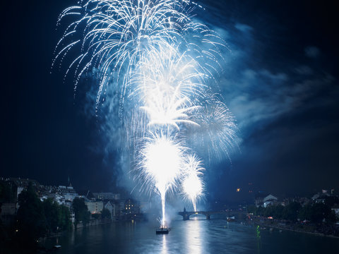 August Nationalday Basel Switzerland Fireworks Wettsteinbridge 2