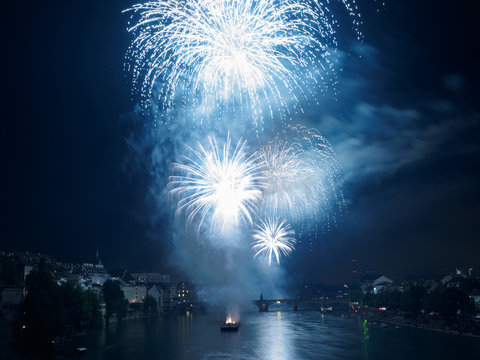 August Nationalday Basel Switzerland Fireworks Wettsteinbridge 2