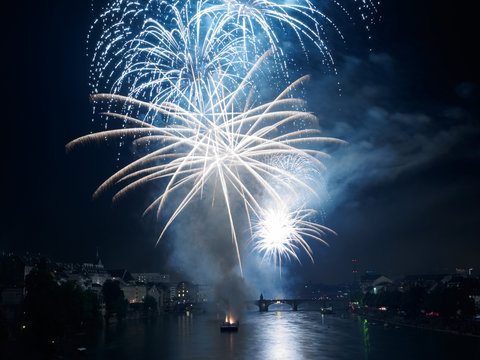 August Nationalday Basel Switzerland Fireworks Wettsteinbridge 2