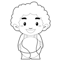 Coloring Book Outlined Boy Holding Ball
