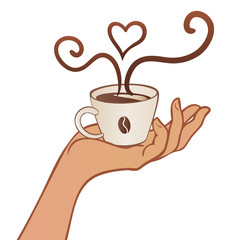 Cup of tea of coffee. Watercolor illustration