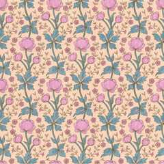 Vintage floral pattern with pink flowers