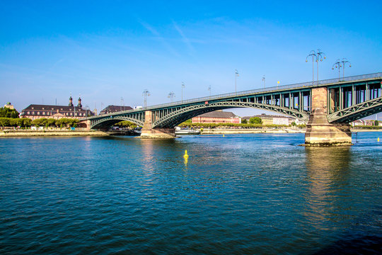 Bridge On The Rhine River, In Mainz, Germany