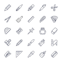 Stationery tools icon set thin line style