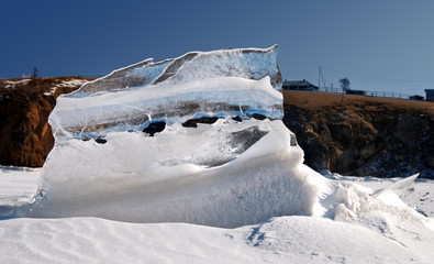 transparent pieces of ice on the surface of the iced pond. Baikal lake. Photo toned. fantastic view