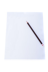 close up of a piece of note paper with pencil on white backgroun