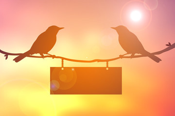 Silhouette bird on sunset