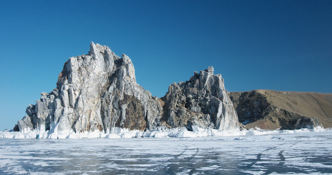 Cape Burhan on the west coast of the island of Olkhon. Lake Baikal. Sacred shamanic place.  Used toning of the photo.