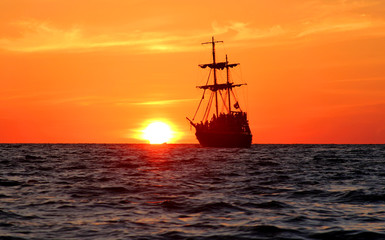 sailing ship vintage sea sunset
