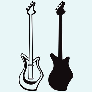 Guitar. Isolated on blue background. Vector silhouettes