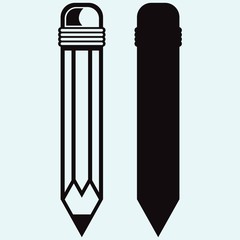 Pencil icon. Isolated on blue background. Vector silhouettes