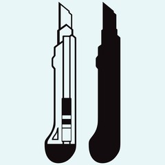 Office knife. Isolated on blue background. Vector silhouettes