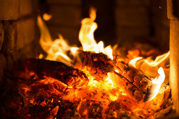 Fire. Burning charcoal in furnace