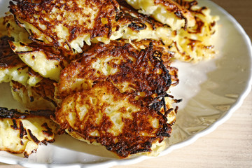 Homemade potato pancakes. Belarusian cuisine. Traditional Hanukkah food.