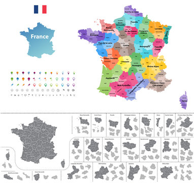 France map colored by regions vector illustration