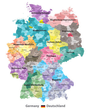 Germany vector map (colored by states and administrative districts) with subdivisions