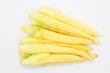 Fresh Baby corn on white background, top view