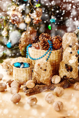 Christmas decoration with vintage handmade toys