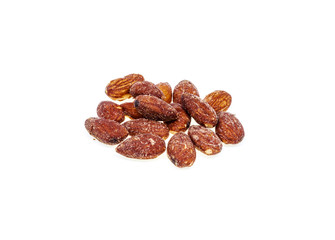 Salted and roasted almonds is snack.Isolate