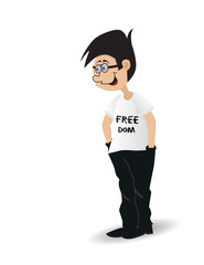 cartoon man using shirt with writting freedom