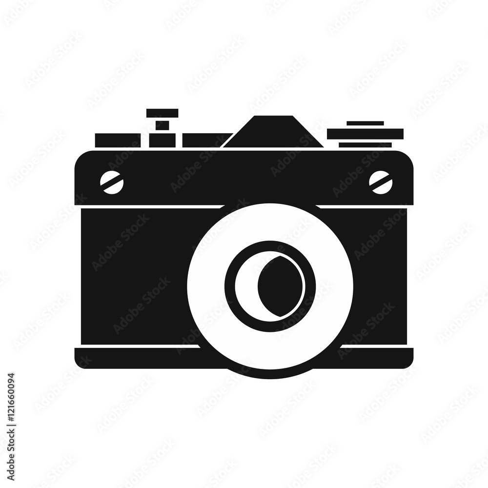 Poster retro camera icon in simple style on a white background vector illustration