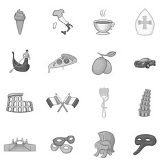 Italy icons set in black monochrome style. Italy culture elements set collection vector illustration
