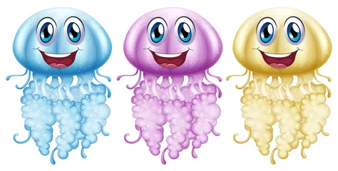 Fotobehang Three jellyfish in different colors © GraphicsRF