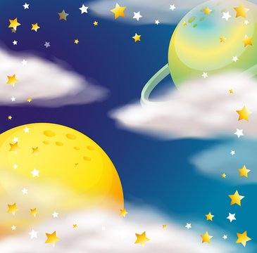 Space scene with planets and stars