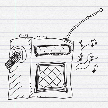 Doodle sketch of a radio on paper background