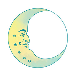 Moon and stars. Vintage engraving style.