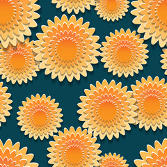 Fototapeta na wymiar Seamless pattern with big orange flowers design. Vetor illustration