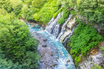 Fototapeta na wymiar Shirogane Waterfall from top view