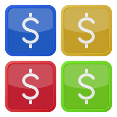 set of four square icons - dollar currency symbol