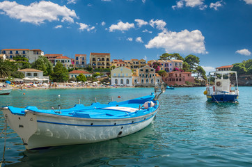Fototapeta na wymiar Assos on the Island of Kefalonia in Greece. View of beautiful bay of Assos village, Kefalonia island, Greece