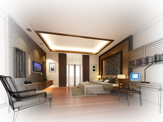 abstract sketch design of interior bedroom
