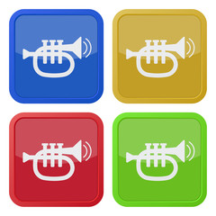Obraz premium set of four square icons with trumpet