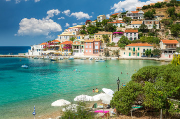 Assos on the Island of Kefalonia in Greece. View of beautiful bay of Assos village, Kefalonia...