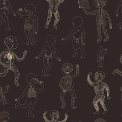 Vector seamless pattern with contour illustration of human anatomy